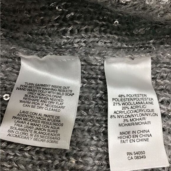 Eileen Fisher Gray Sequin Crew Neck Sweater  Long Sleeve Size Medium Petite - Picture 10 of 13